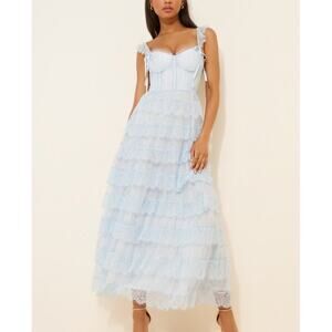 Amy Jane London Adessa Maxi Dress Light Blue Floral Tiered